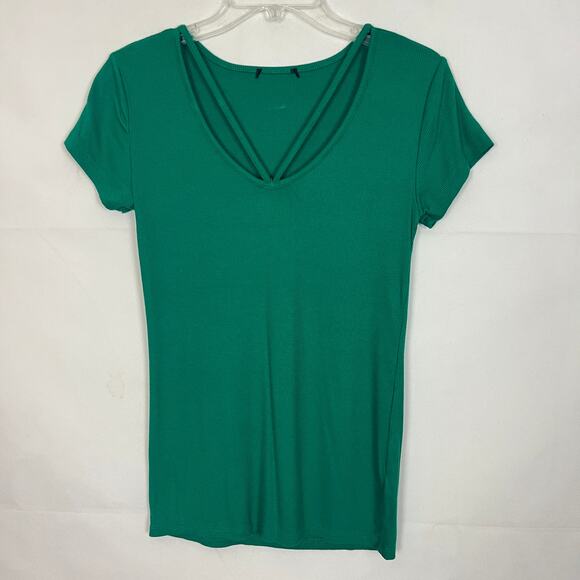 Ambiance Apparel Short Sleeve Green Ribbed Top Juniors Medium - Picture 1 of 6